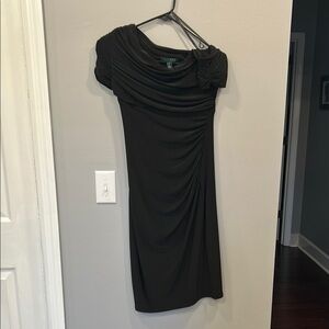 Lauren Ralph Lauren Black Ruched Sheath Midi Dress